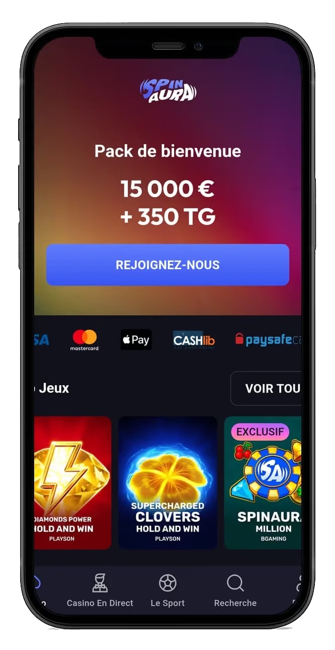 Version mobile de SpinAura Casino